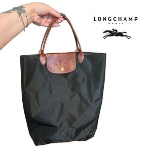 Longchamp Le Pliage Black and Brown Tote Bag